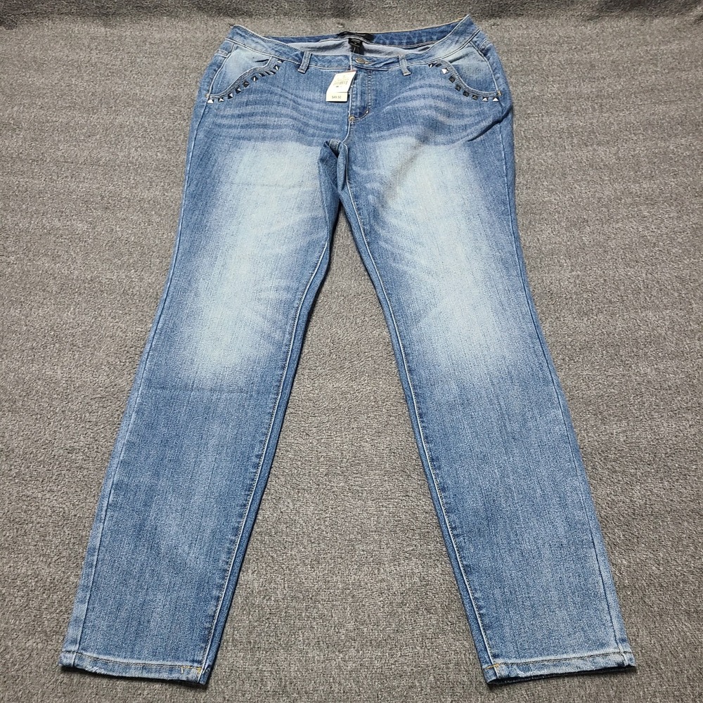 Ashley Stewart Studded Skinny Jeans Medium Wash Stretch Denim Size 16